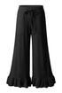 Pull On Elastic High Waist Drawstring Pocket Ruffle Hem Wide Leg Pants